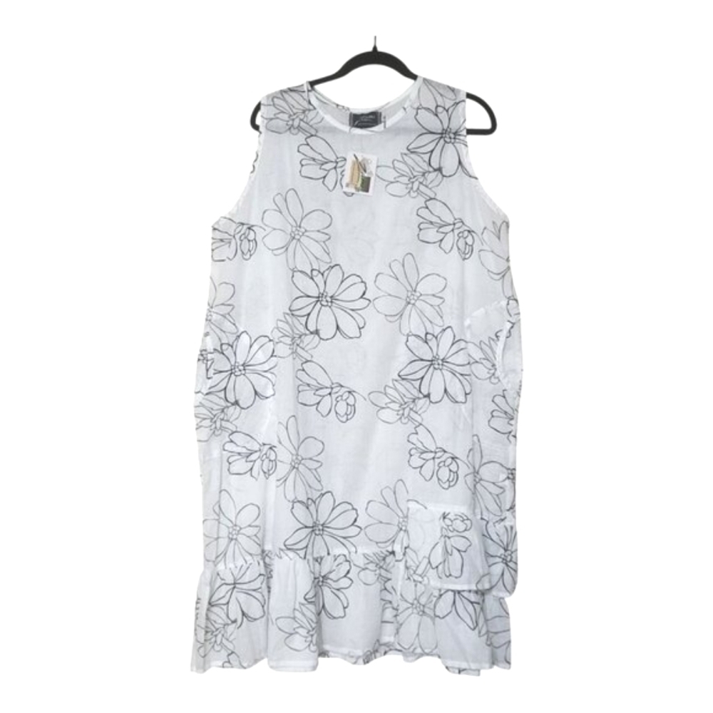 Zumi Womens Sleeveless Tiered Dress L/XL White & Black Floral Semi-Sheer CoverUp